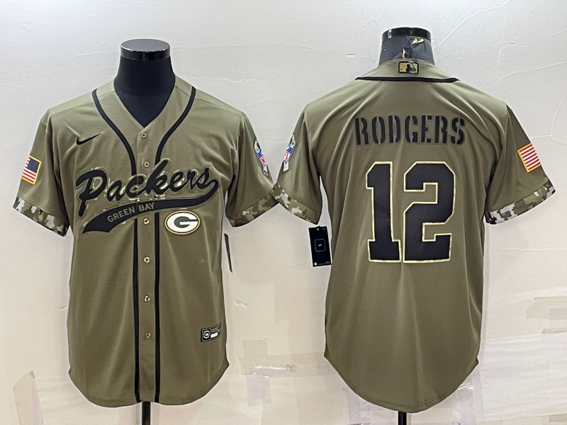 Men's Green Bay Packers Packers #12 Aaron Rodgers 2022 Olive Salute To Service Baseball Nike Jersey
