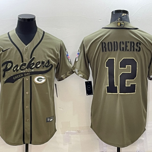 Men's Green Bay Packers #12 Aaron Rodgers 2022 Olive Salute To Service Baseball Nike Jersey