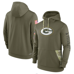 Men's Green Bay Packers Packers 2022 Olive Salute To Service Therma Performance Pullover Hoodie