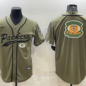 Men's Green Bay Packers Packers 2022 Olive Salute To Service Team Big Logo With Patch Baseball Nike Jersey