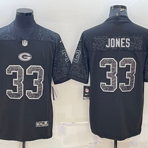 Men's Green Bay Packers Packers #33 Jones Black Reflective Limited Jersey