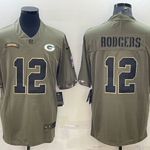 Men's Green Bay Packers Packers #12 Aaron Rodgers 2022 Olive Salute To Service Limited Jersey