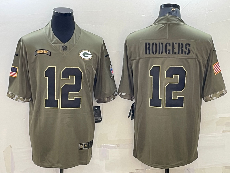 Men's Green Bay Packers Packers #12 Aaron Rodgers 2022 Olive Salute To Service Limited Jersey