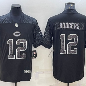 Men's Green Bay Packers Packers #12 Aaron Rodgers Black Reflective Limited Jersey