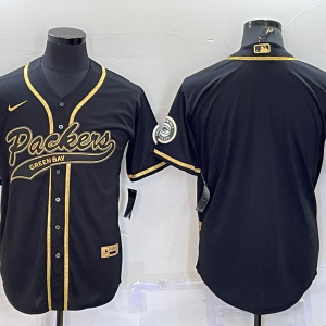 Men's Green Bay Packers Black Gold With Patch Baseball Jersey