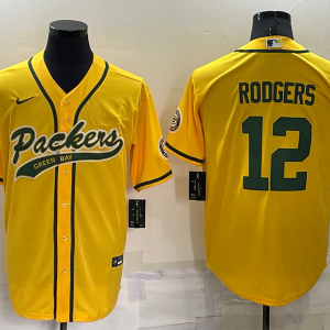 Men's Green Bay Packers #12 Aaron Rodgers Yellow Baseball Nike Jersey
