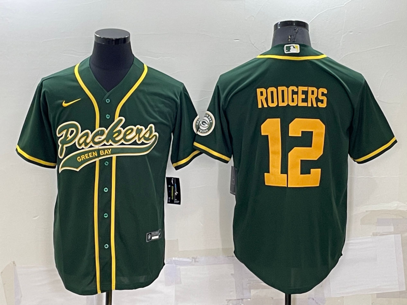 Men's Green Bay Packers Packers #12 Aaron Rodgers Green Baseball Nike Jersey