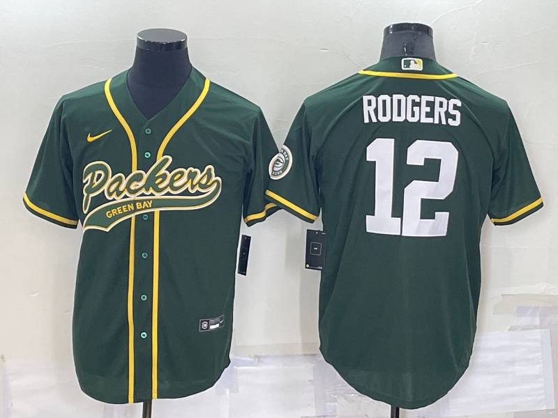 Men's Green Bay Packers Packers #12 Aaron Rodgers Green Baseball Nike Jersey