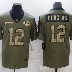 Men's Green Bay Packers #12 Rodgers 2021 Olive Camo Salute To Service Limited Jersey