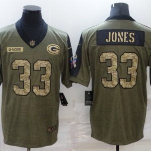 Men's Green Bay Packers Packers #33 Jones 2021 Olive Camo Salute To Service Limited Jersey