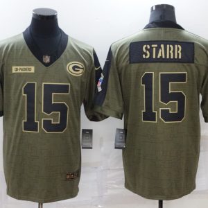 Men's Green Bay Packers Packers #15 Starr 2021 Olive Salute To Service Limited Jersey