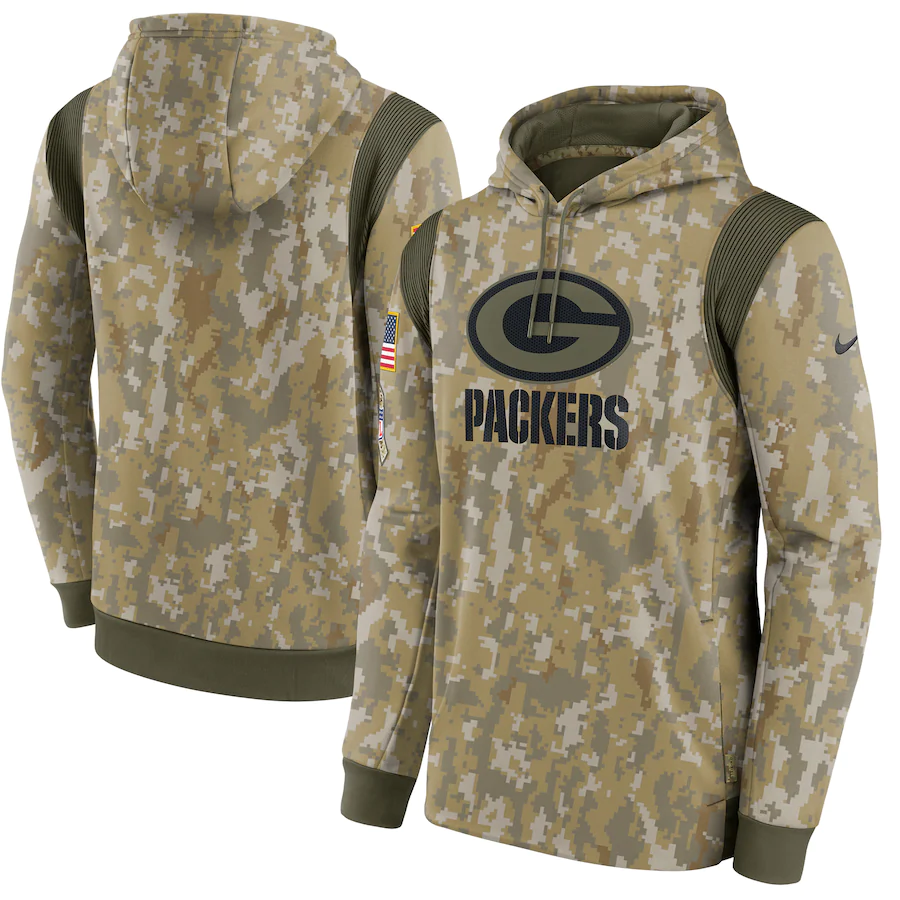 Men's Green Bay Packers Packers Camo 2021 Salute To Service Therma Performance Pullover Hoodie