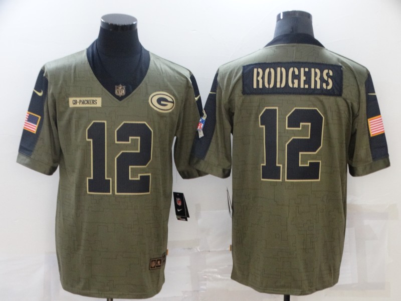 Men's Green Bay Packers Packers #12 Rodgers 2021 Olive Salute To Service Limited Jersey
