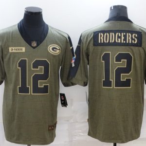 Men's Green Bay Packers #12 Rodgers 2021 Olive Salute To Service Limited Jersey