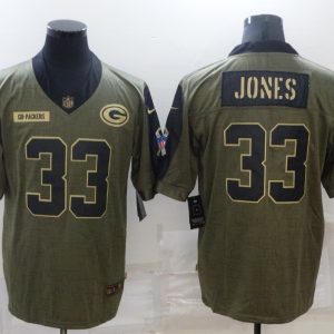Men's Green Bay Packers Packers #33 Jones 2021 Olive Salute To Service Limited Jersey