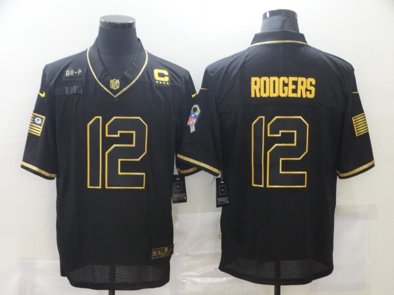 Men's Green Bay Packers Packers #12 Rodgers Black 2020 Golden Edition C Patch Limited Jersey