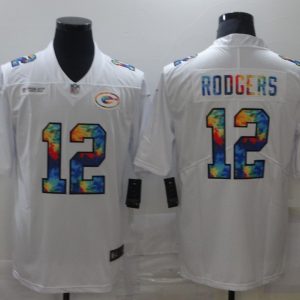 Men's Green Bay Packers #12 Aaron Rodgers White Rainbow Limited Jersey