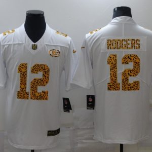 Men's Green Bay Packers #12 Aaron Rodgers 2020 White Leopard Print Fashion Limited Jersey