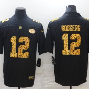 Men's Green Bay Packers #12 Aaron Rodgers 2020 Black Leopard Print Fashion Limited Jersey
