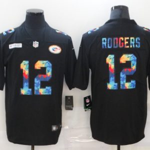 Men's Green Bay Packers Packers #12 Aaron Rodgers Black Rainbow Limited Jersey