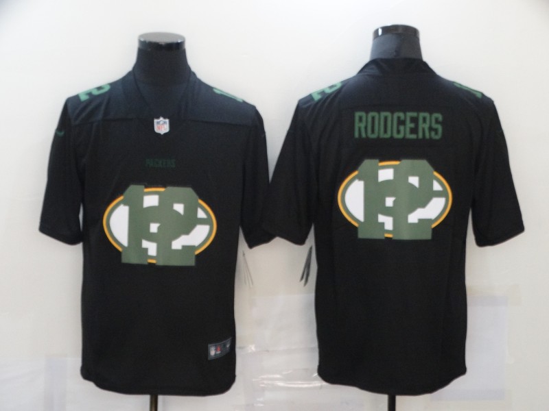Men's Green Bay Packers Packers #12 Aaron Rodgers Black Shadow Logo Limited Jersey