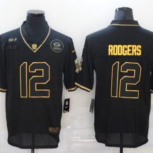 Men's Green Bay Packers #12 Aaron Rodgers 2020 Black/Gold Salute To Service Limited Jersey