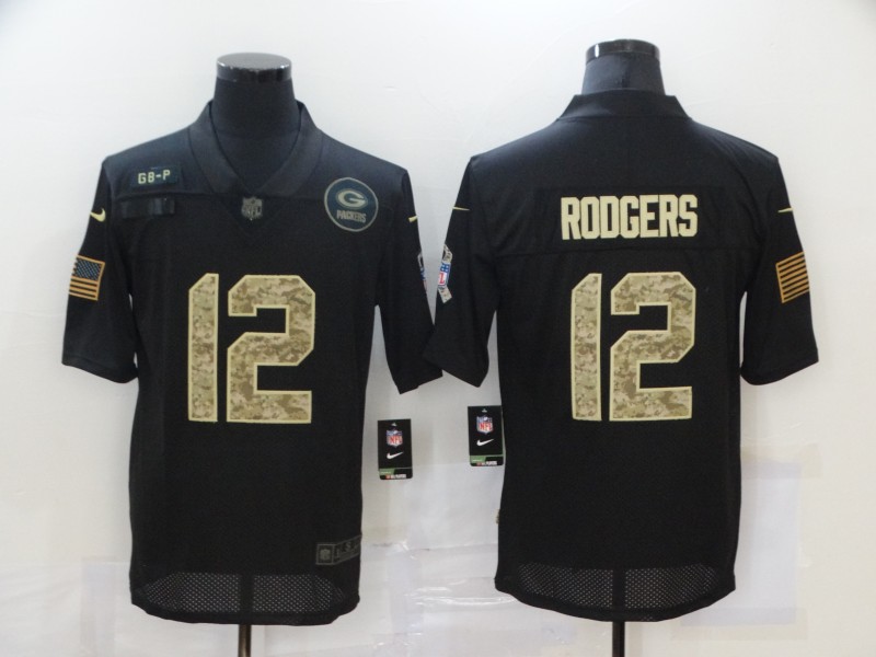 Men's Green Bay Packers #12 Aaron Rodgers Black Camo Salute To Service Limited Jersey
