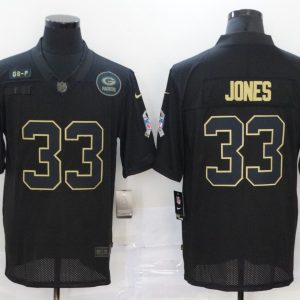 Men's Green Bay Packers #33 Jones 2020 Black Salute To Service Limited Jersey