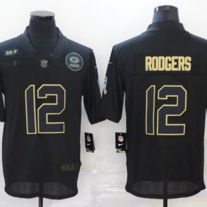 Men's Green Bay Packers #12 Aaron Rodgers 2020 Black Salute To Service Limited Jersey