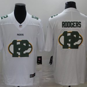 Men's Green Bay Packers #12 Aaron Rodgers White Shadow Logo Limited Jersey
