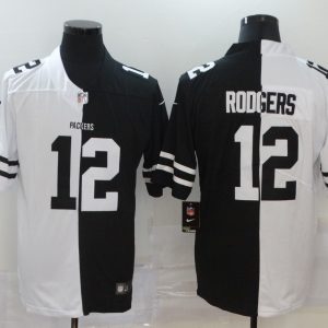 Men's Green Bay Packers #12 Aaron Rodgers Black/White Split 2020 Vapor Untouchable Limited Jersey