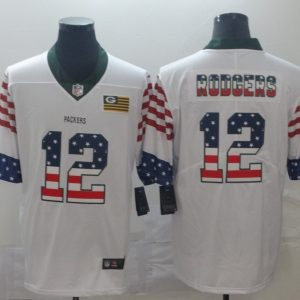 Men's Green Bay Packers #12 Aaron Rodgers White 2019 USA Flag Fashion Limited Jersey