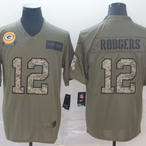 Men's Green Bay Packers Packers #12 Aaron Rodgers 2019 Olive/Camo Salute To Service Limited Jersey