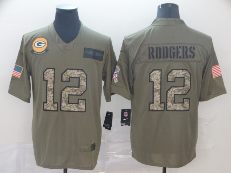 Men's Green Bay Packers Packers #12 Aaron Rodgers 2019 Olive/Camo Salute To Service Limited Jersey