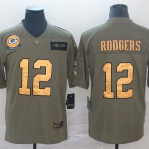 Men's Green Bay Packers Packers #12 Aaron Rodgers 2019 Olive/Gold Salute To Service Limited Jersey