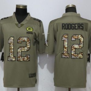 New Nike Green Bay Packers Packers 12 Rodgers Olive/Camo Carson 2018 Salute to Service Limited Jersey