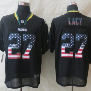 2014 New Nike Green Bay Packers Packers 27 Lacy USA Flag Fashion Black Elite Jerseys