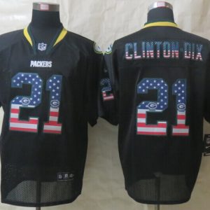 2014 New Nike Green Bay Packers 21 Clinton-Dix USA Flag Fashion Black Elite Jerseys