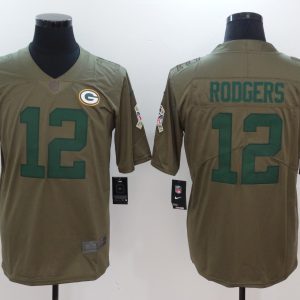 Mens Green Bay Packers Packers #12 Rodgers Olive Salute to Service Limited Jersey