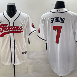 Men's Houston Texans #7 C.J. Stroud White With Patch Cool Base Stitched Baseball Jersey