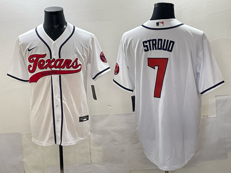 Men's Houston Texans #7 C.J. Stroud White With Patch Cool Base Stitched Baseball Jersey