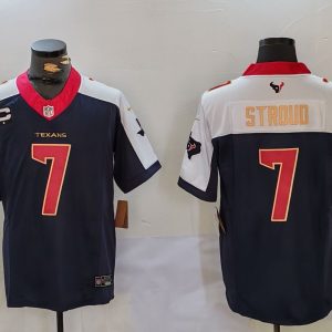 Men's Houston Texans #7 C.J. Stroud Navy/White Gold 2024 F.U.S.E. With 1-Star C Patch Jersey