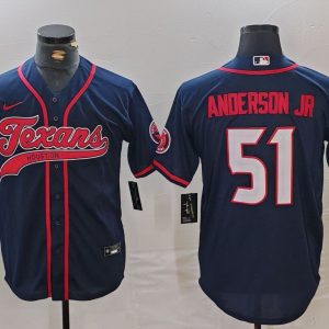 Men's Houston Texans #51 Will Anderson Jr. Navy With Patch Cool Base Stitched Baseball Jersey