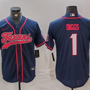 Men's Houston Texans #1 Stefon Diggs Navy With Patch Cool Base Baseball Stitched Jersey