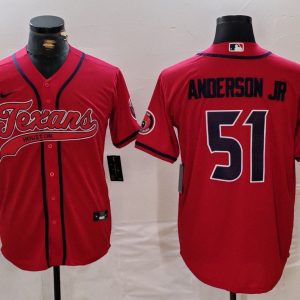 Men's Houston Texans #51 Will Anderson Jr. Red With Patch Cool Base Stitched Baseball