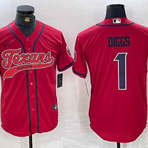 Men's Houston Texans #1 Stefon Diggs Red With Patch Cool Base Baseball Stitched Jersey