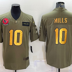 Men's Houston Texans #10 Mills Olive Gold Salute To Service Limited Jersey