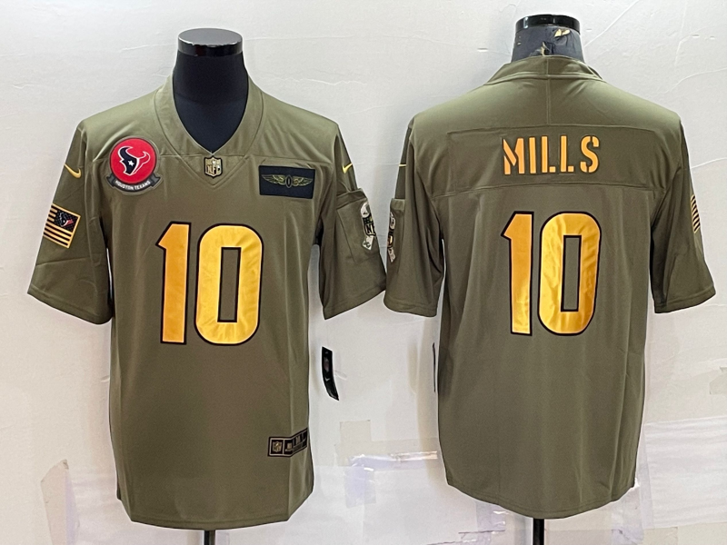 Men's Houston Texans #10 Mills Olive Gold Salute To Service Limited Jersey