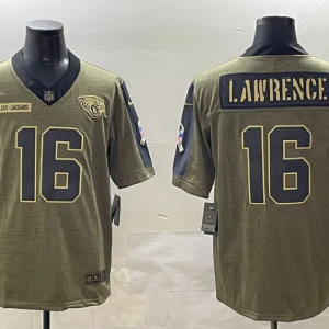 Men's Jacksonville Jaguars #16 Trevor Lawrence 2023 Olive Salute To Service Limited Jersey