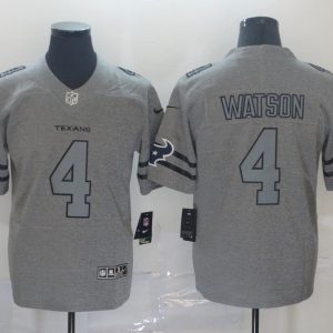 Men's Houston Texans #4 Deshaun Watson 2019 Gray Gridiron Team Logo Limited Jersey